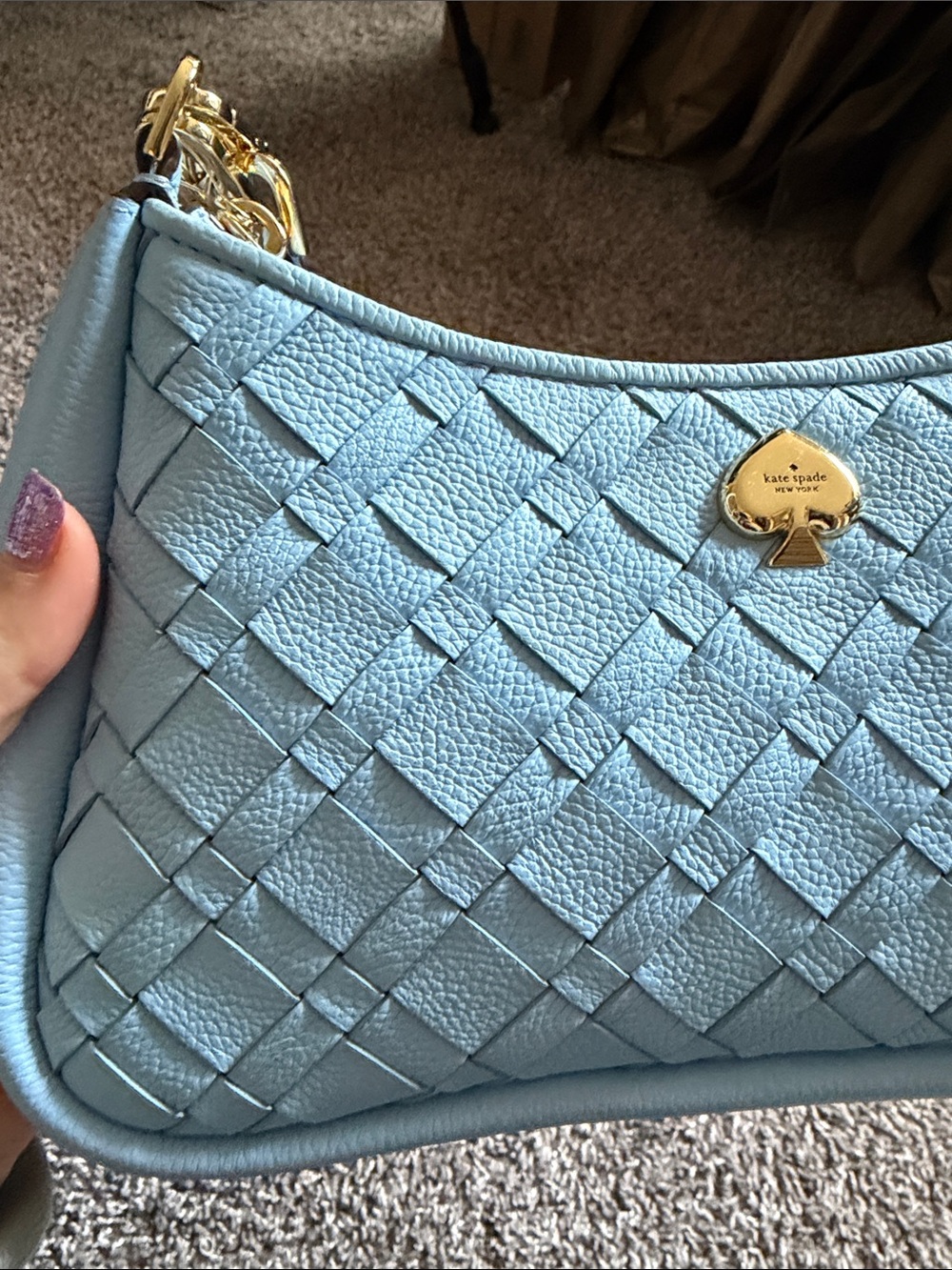 kate Spade small shoulder Blue Woven Leather Bag Gold Hardware KL026 Retail $399 - Picture 5 of 12
